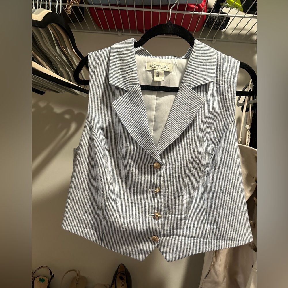 Rachel Zoe White and Blue Pinstripe Button Down Top